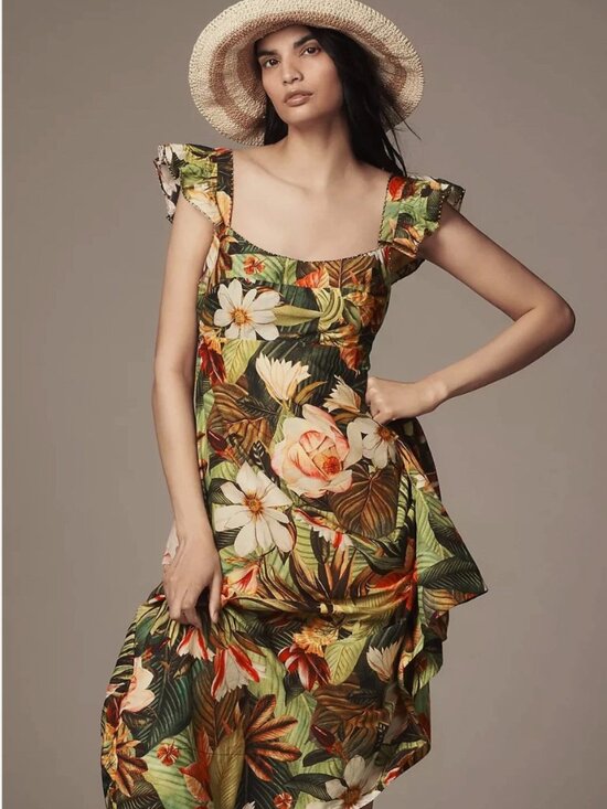 FARM Rio Dresses & Skirts - NWT Farm Rio Botanical Forest Ruffle Sleeve Dress